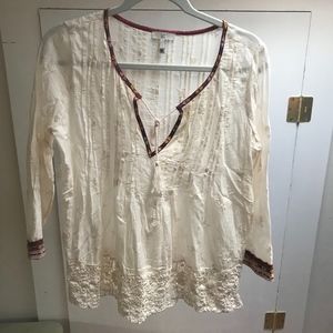 Joie Blouse with 3/4 Sleeve and Crochet Detail